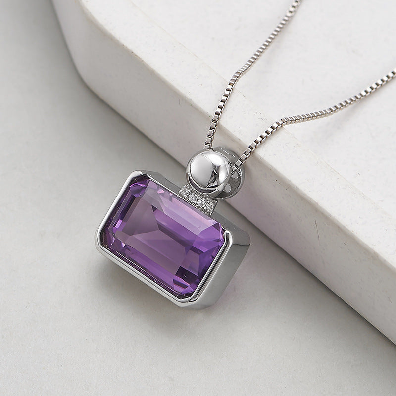 Square Crystal Pendant Necklace - 925 Silver Sugar Cube - Minimalist Perfume Bottle Design