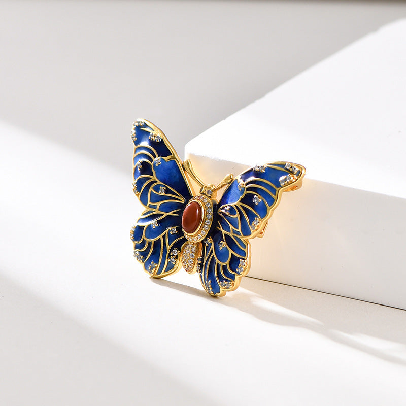 Butterfly Pendant Brooch - 925 Sterling Silver Convertible Necklace & Pin - Ethnic Design