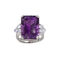 925 Sterling Silver Square Faceted Amethyst Ring - Minimalist Design