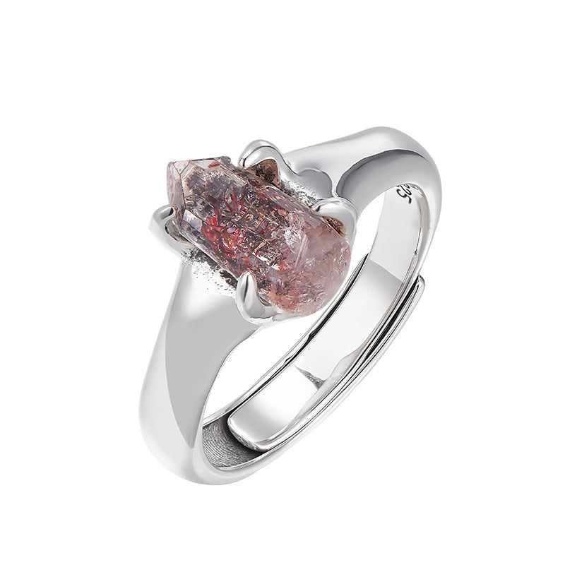 Irregular Super Seven Crystal Ring - 925 Silver Rough Stone - Adjustable Niche Design