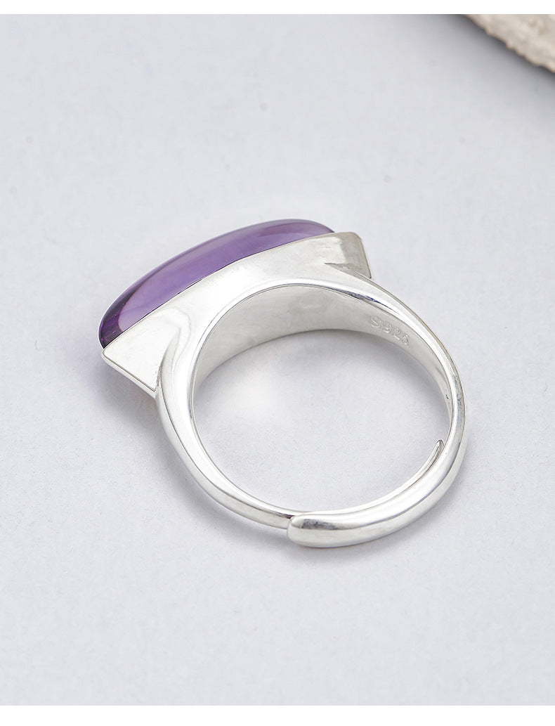 Minimalist Amethyst Marquise Ring - Adjustable Sterling Silver Band