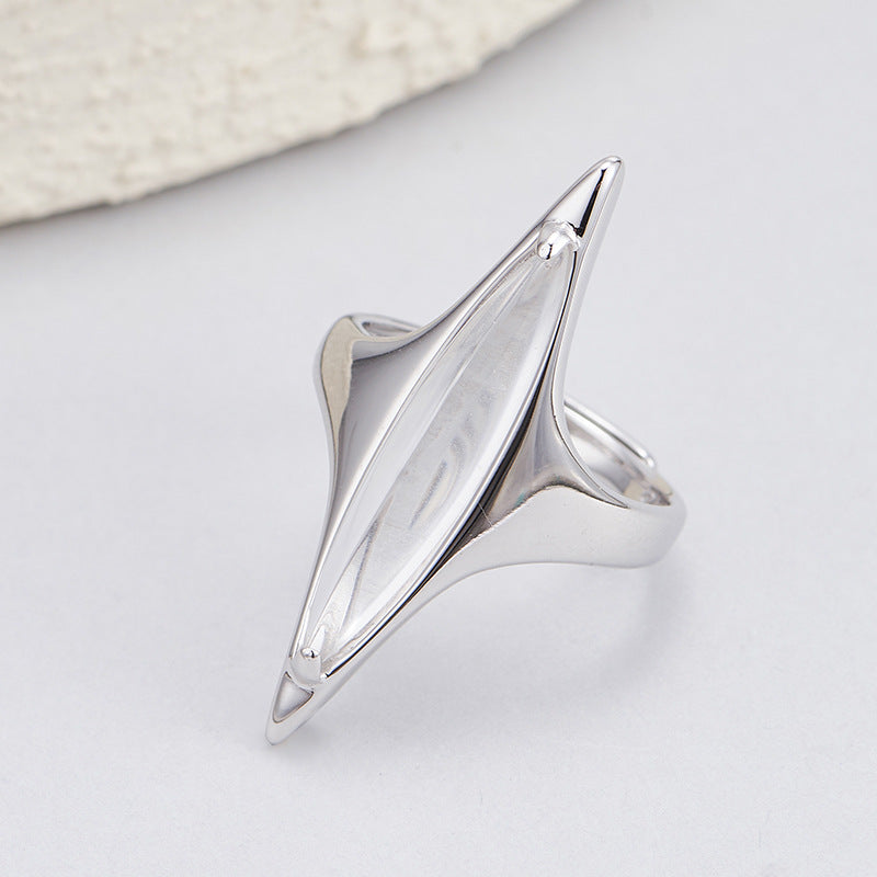 S925 Silver Cold Wind Premium White Crystal Geometric Ring Neutral Wind Cone Open Index Finger Ring