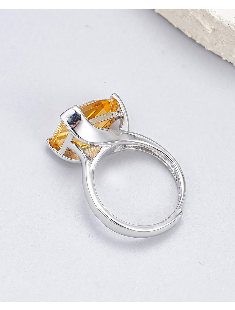 Office to Evening Citrine Ring - Adjustable 925 Silver with Natural Gemstone - Minimalist Heirloom Jewelry