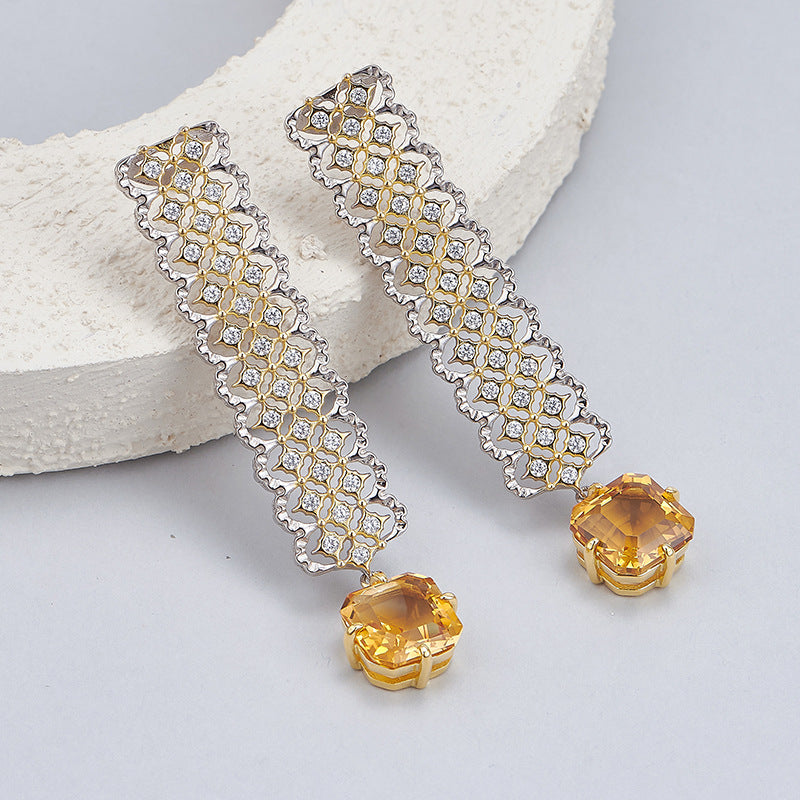 Citrine Long Drop Earrings | 925 Sterling Silver | Italian Craftsmanship