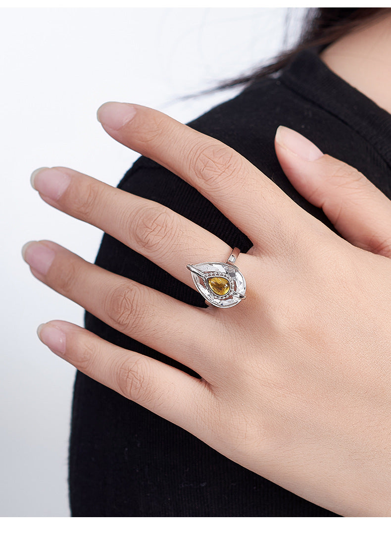 Teardrop Quartz Ring - Pure 925 Silver for Effortless Elegance - Your Everyday French Luxury
