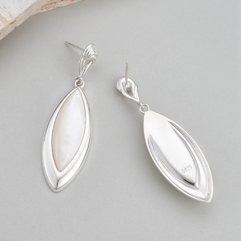 925 Sterling Silver White Shell Marquise Stud Earrings - Vintage Design