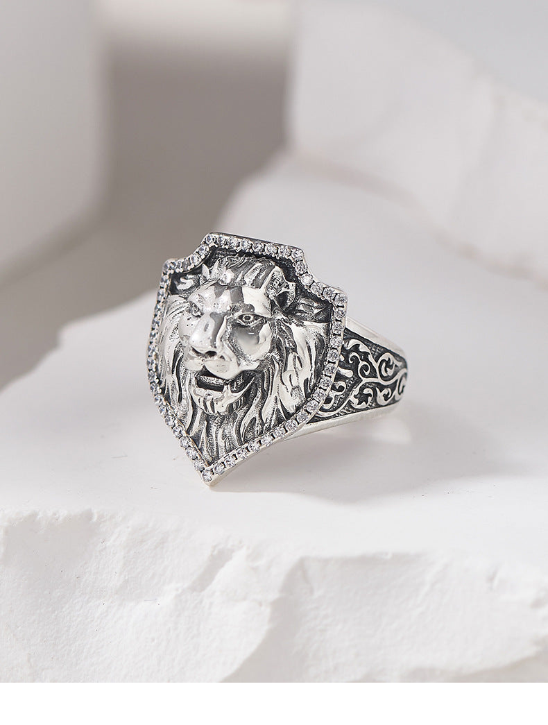 Lion Head Signet Ring - Arabesque Sterling Silver Statement Ring - Adjustable & Bold