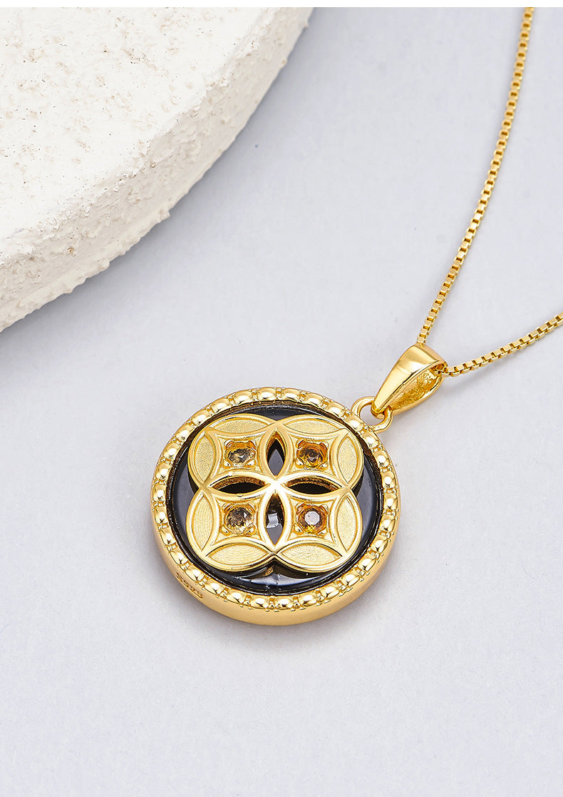 Black Agate Pendant | 925 Sterling Silver | Gold-Plated Geometric Necklace