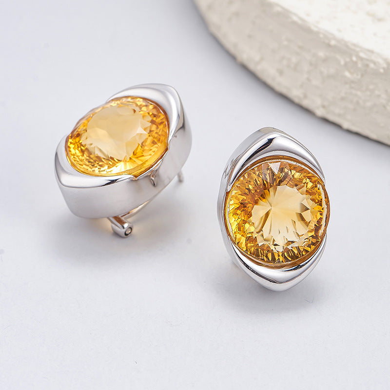 Minimalist Citrine Earrings | 925 Sterling Silver | Geometric Stud Earrings