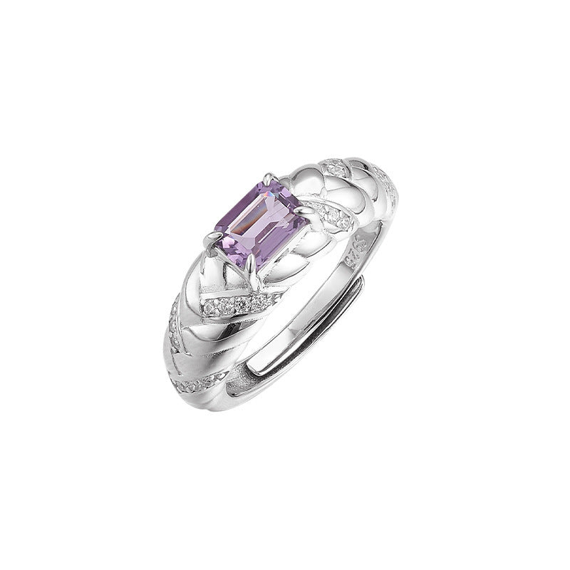 925 Sterling Silver Gold Plated Textured Amethyst Ring - Vintage Design