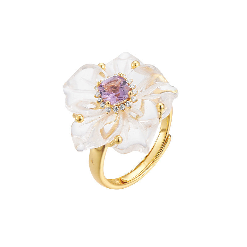 Zircon Crystal Flower Pendant - 925 Silver Micro-Inlaid - French Luxury Amethyst Necklace