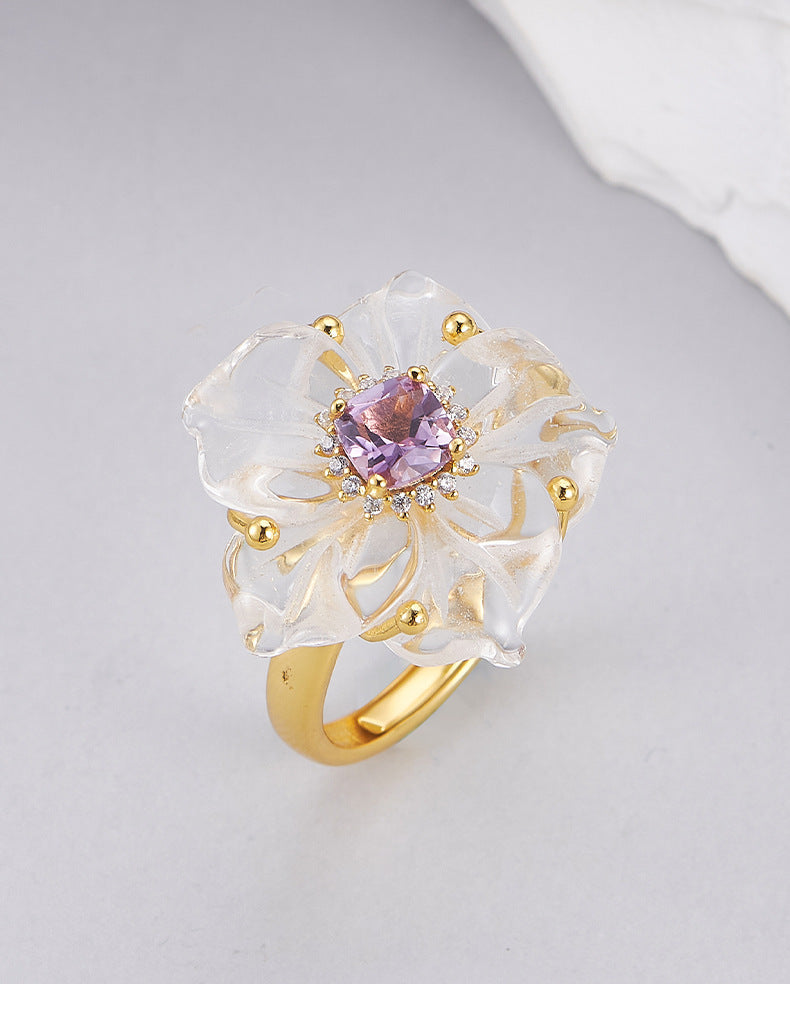 Zircon Crystal Flower Pendant - 925 Silver Micro-Inlaid - French Luxury Amethyst Necklace