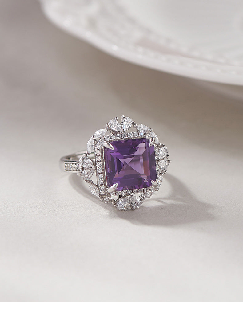925 Sterling Silver Square Amethyst Ring