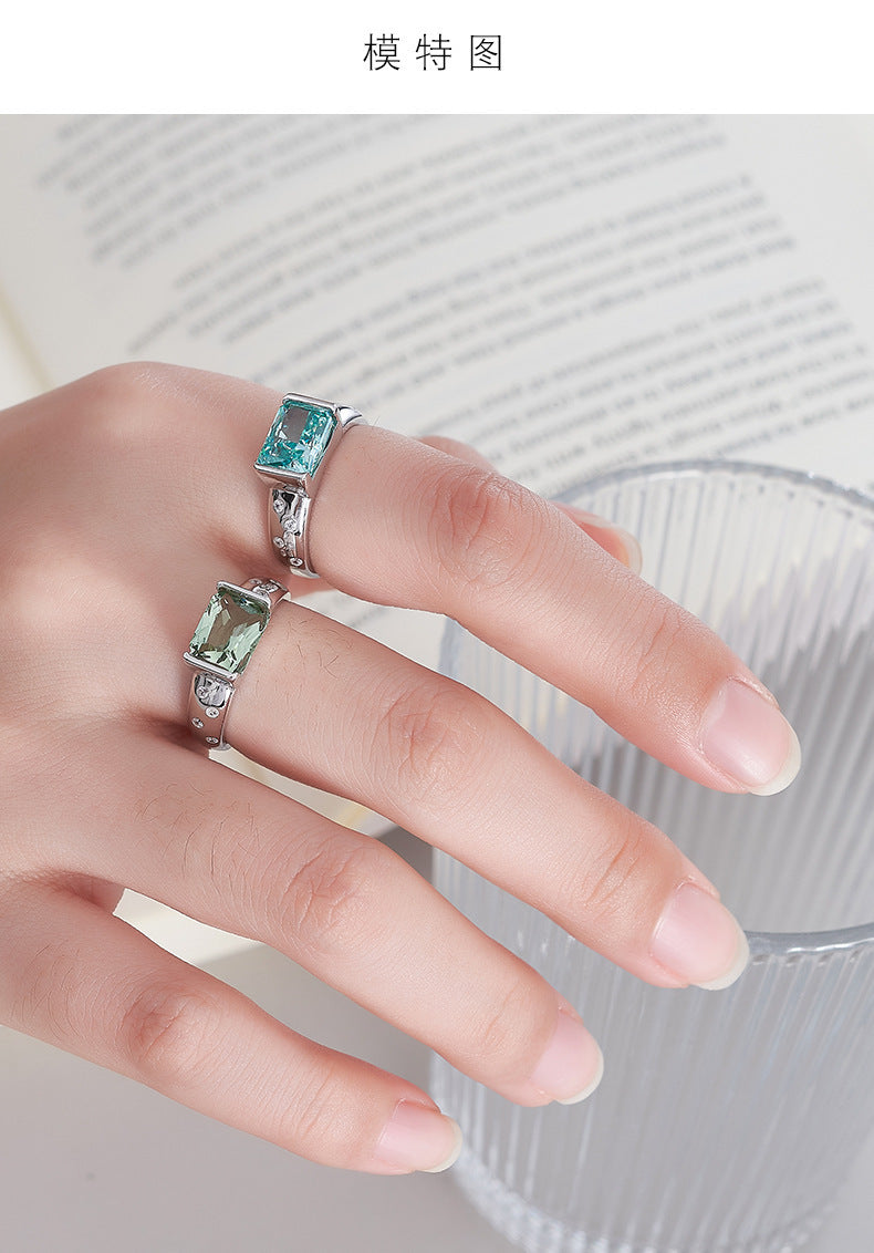 Square Paraiba Tourmaline Ring - 925 Sterling Silver Adjustable Band with Faceted Stone