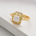 Square Citrine Ring - 925 Silver Super Flash - Niche Design Opening Index Finger Ring
