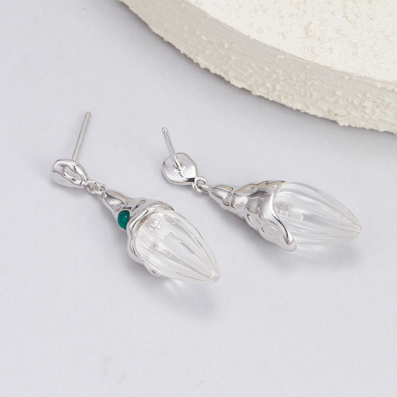 S925 silver and white crystal stud earrings niche design irregular texture versatile healing earrings women