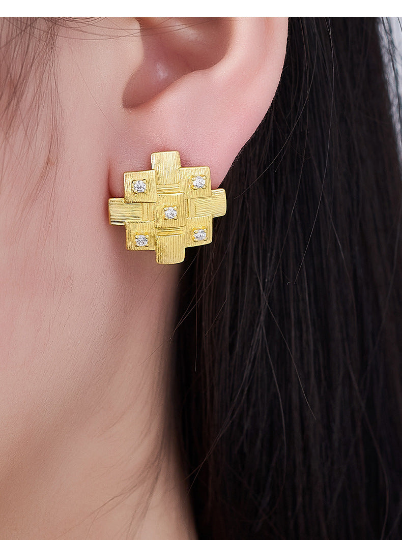 925 Sterling Silver Geometric Textured Stud Earrings