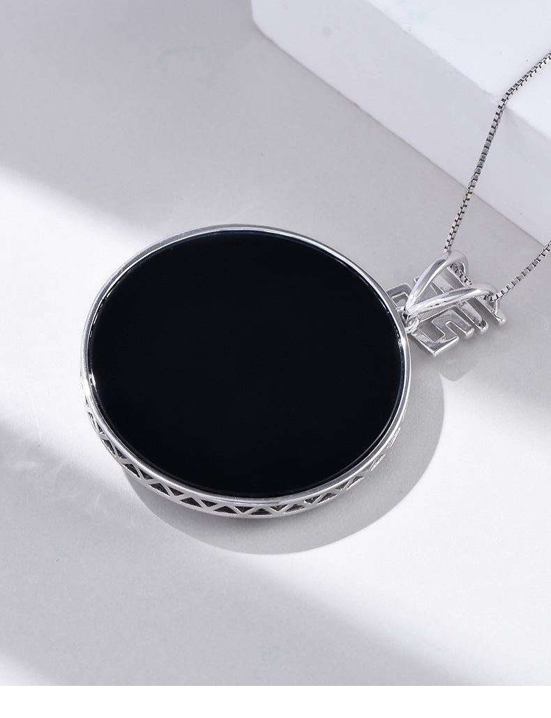 925 Sterling Silver Leopard Black Onyx Pendant Necklace - Statement Design