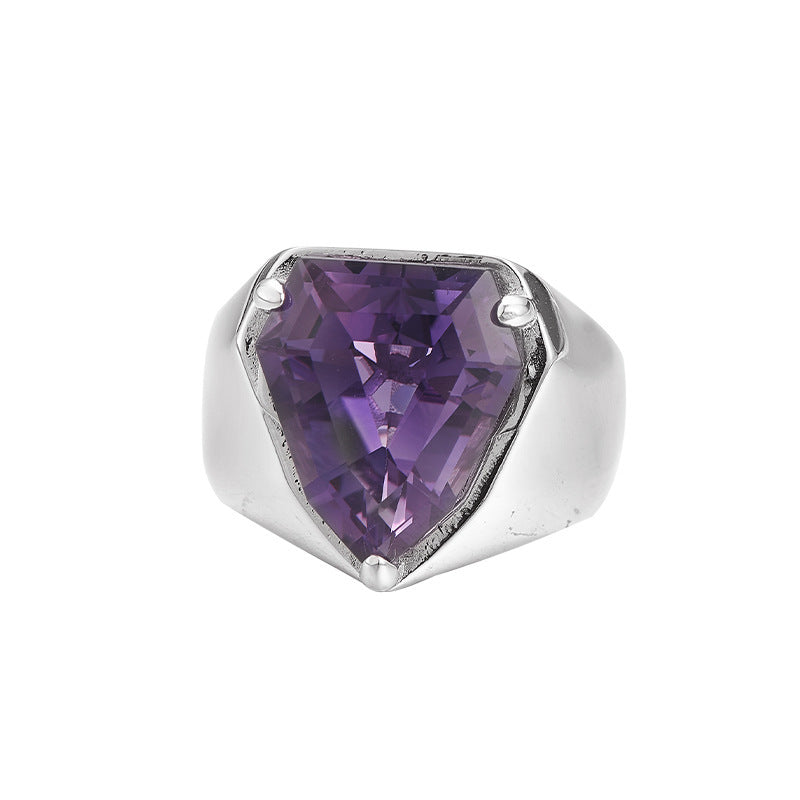 S925 silver cut amethyst geometric personality open ring fashionable simple sweet cool temperament adjustable ring