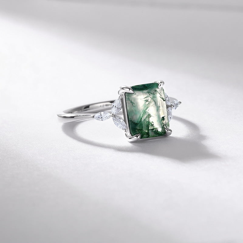 Natural Moss Agate Ring | 925 Sterling Silver | Boho Green Gemstone Ring