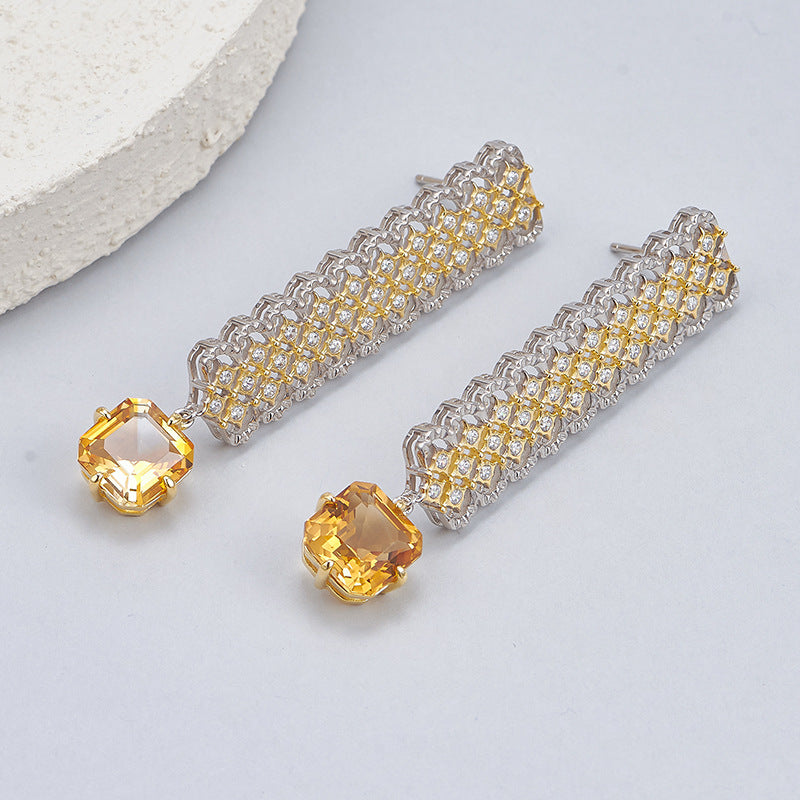 Citrine Long Drop Earrings | 925 Sterling Silver | Italian Craftsmanship