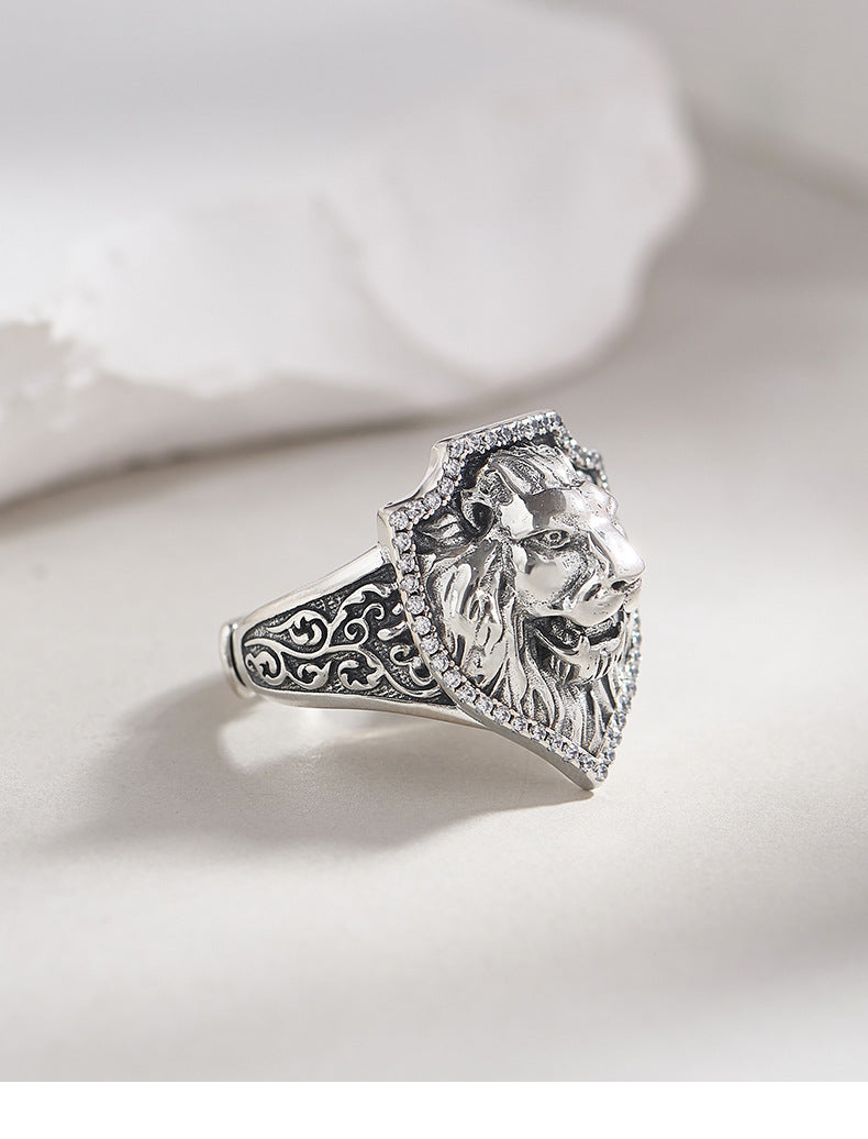 Lion Head Signet Ring - Arabesque Sterling Silver Statement Ring - Adjustable & Bold