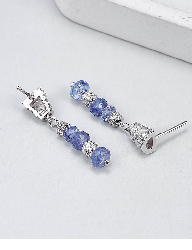 Zircon Long Chain Earrings - 925 Silver Micro-Inlaid - Tanzanite Super Flash Design