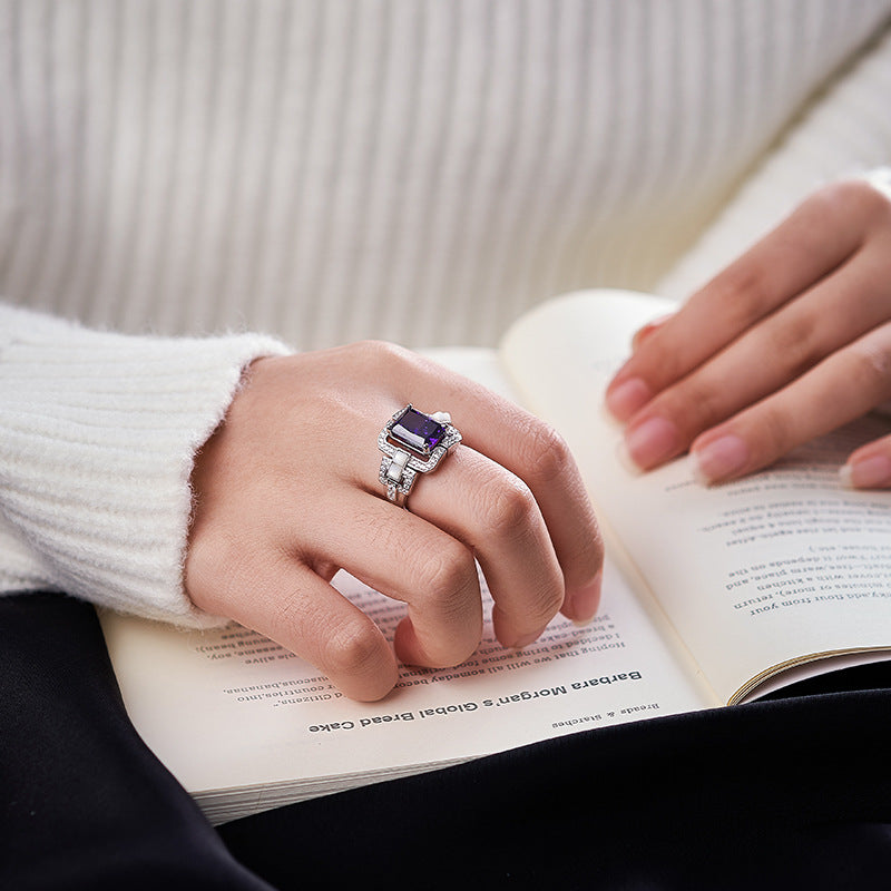 Purple Zircon Geometric Ring - 925 Silver Super Flash - Light Luxury Design