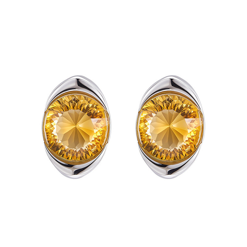 Minimalist Citrine Earrings | 925 Sterling Silver | Geometric Stud Earrings