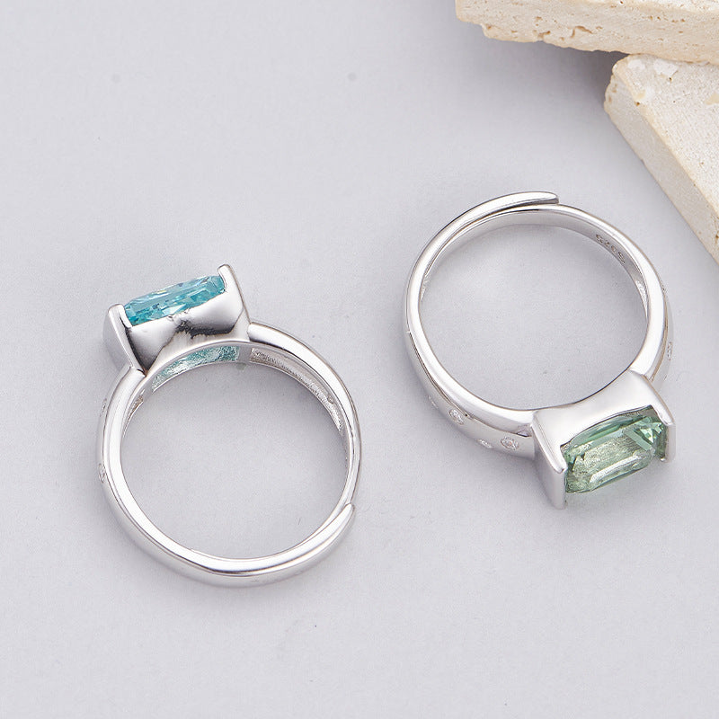 Square Paraiba Tourmaline Ring - 925 Sterling Silver Adjustable Band with Faceted Stone