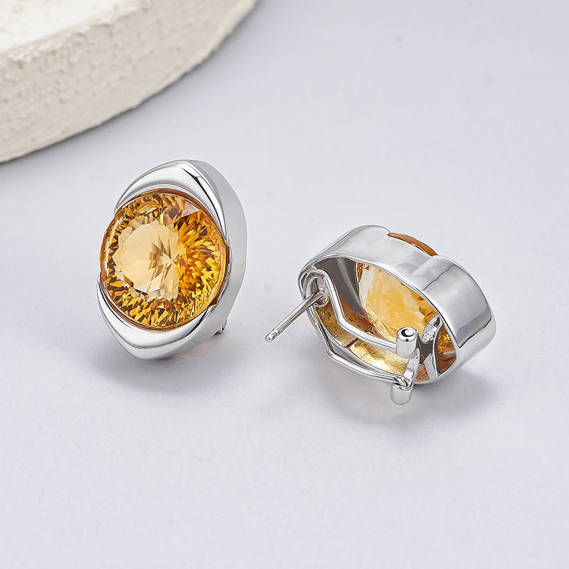 Minimalist Citrine Earrings | 925 Sterling Silver | Geometric Stud Earrings