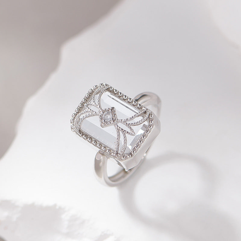 Square Wrapped Quartz Ring - 925 Sterling Silver Wire-Wrapped Adjustable Band