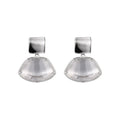 Fan-Shaped White Quartz Stud Earrings - 925 Sterling Silver Bezel Set Minimalist Design