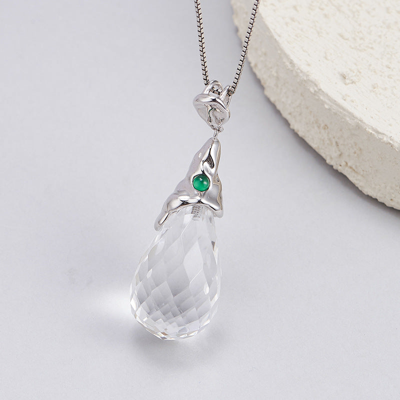 White Crystal Pendant | 925 Sterling Silver | Water Drop Necklace