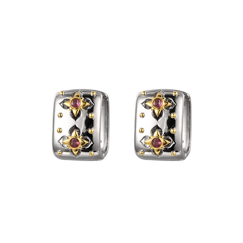 925 Sterling Silver Italian Court Style Square Hollow Earrings - Vintage Design