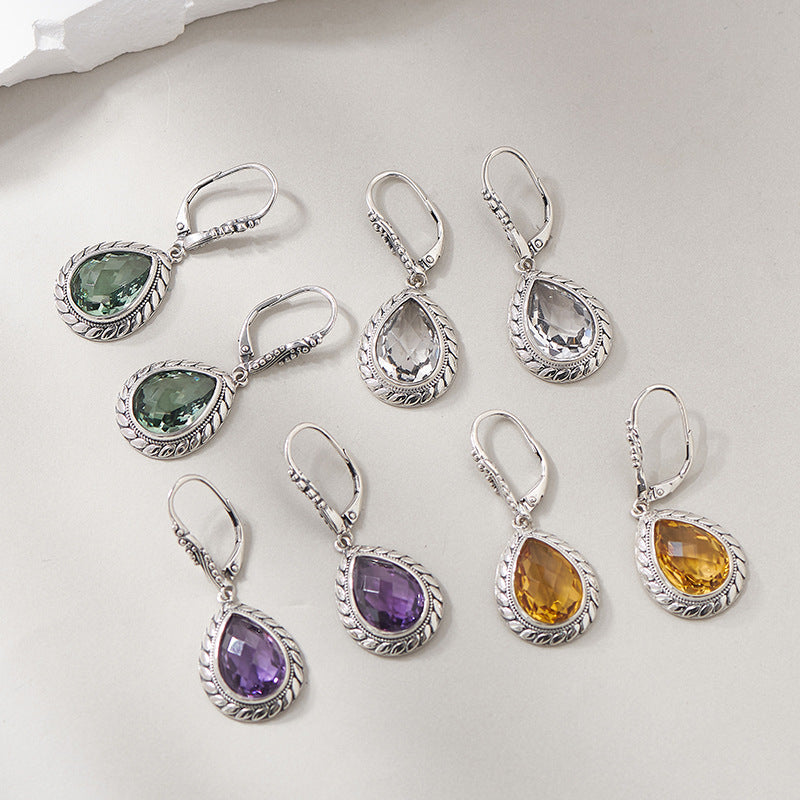 925 Sterling Silver Faceted Amethyst & Citrine Teardrop Dangle Earrings
