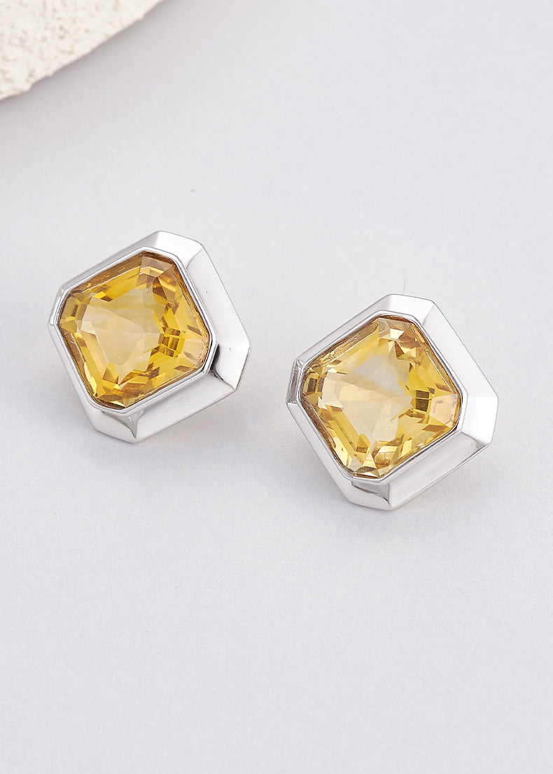 925 Sterling Silver Faceted Citrine Marquise Stud Earrings