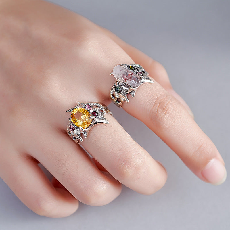 Citrine Open Ring | 925 Sterling Silver | Super Seven Crystal Ring