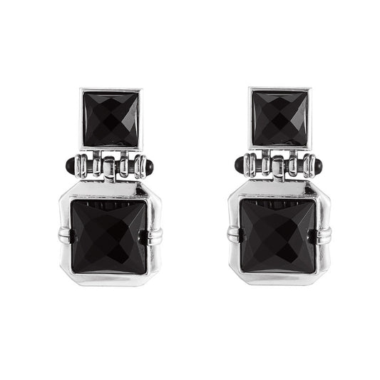 925 Sterling Silver Square Faceted Black Onyx Stud Earrings