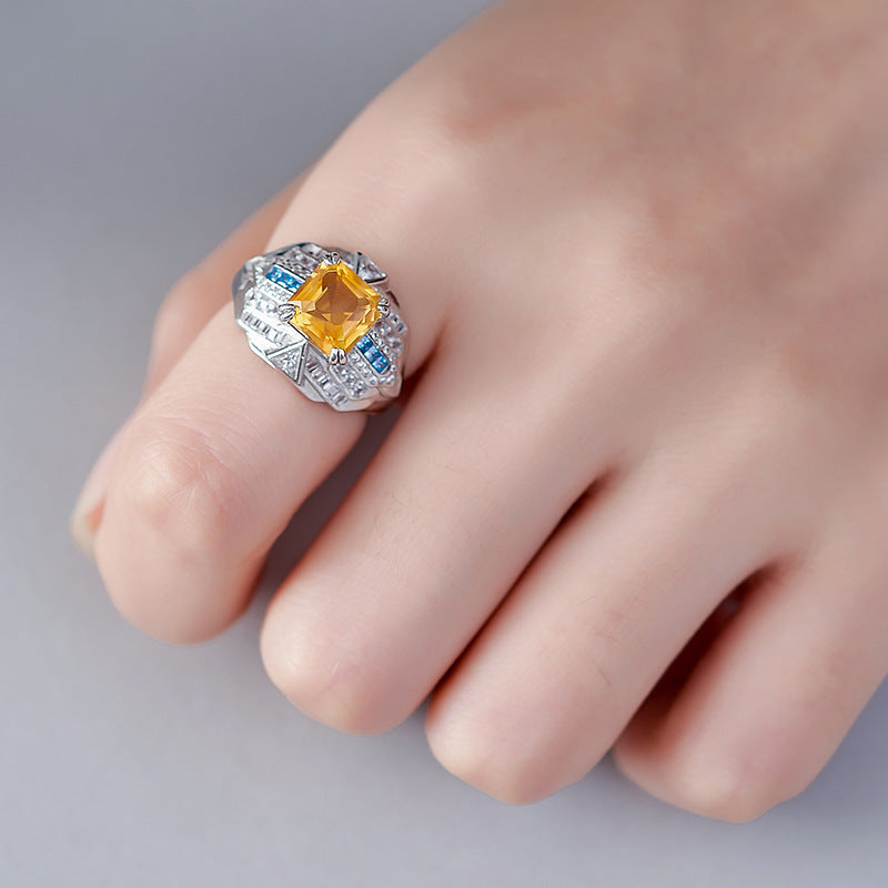 Citrine Adjustable Ring | 925 Sterling Silver | Elegant Statement Ring