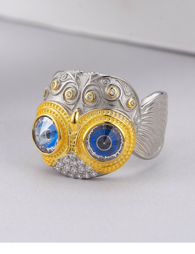 925 Sterling Silver Owl Wing Adjustable Open Ring - Unisex Design