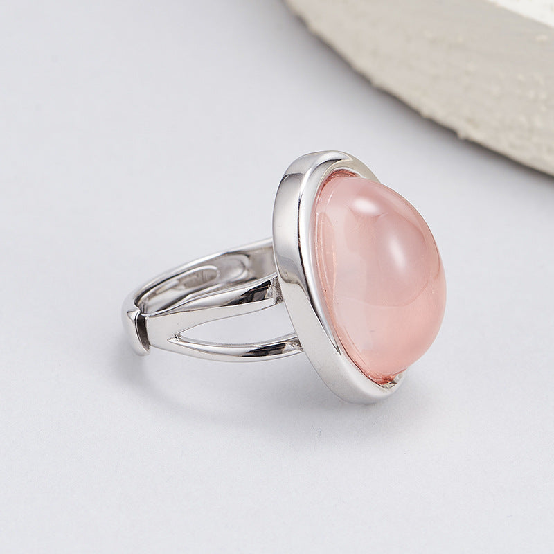 S925 silver simple fashion irregular pink crystal ring daily commuting versatile index finger ring jewelry