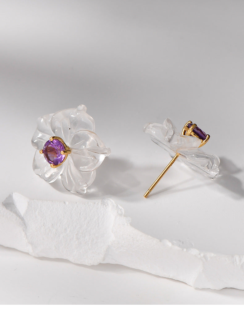 3D Flower Crystal Stud Earrings - 925 Silver Inlaid - Simple Temperament Fresh Design