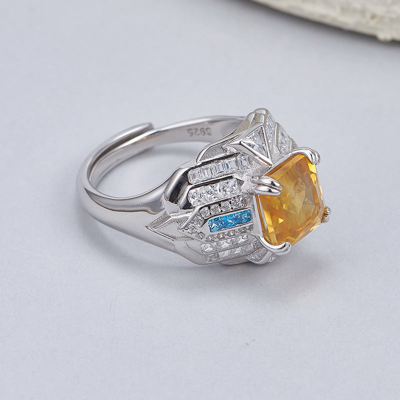 Citrine Adjustable Ring | 925 Sterling Silver | Elegant Statement Ring
