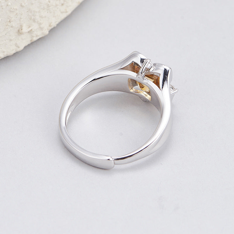 S925 silver natural crystal square ring fashionable versatile niche design adjustable index finger ring women