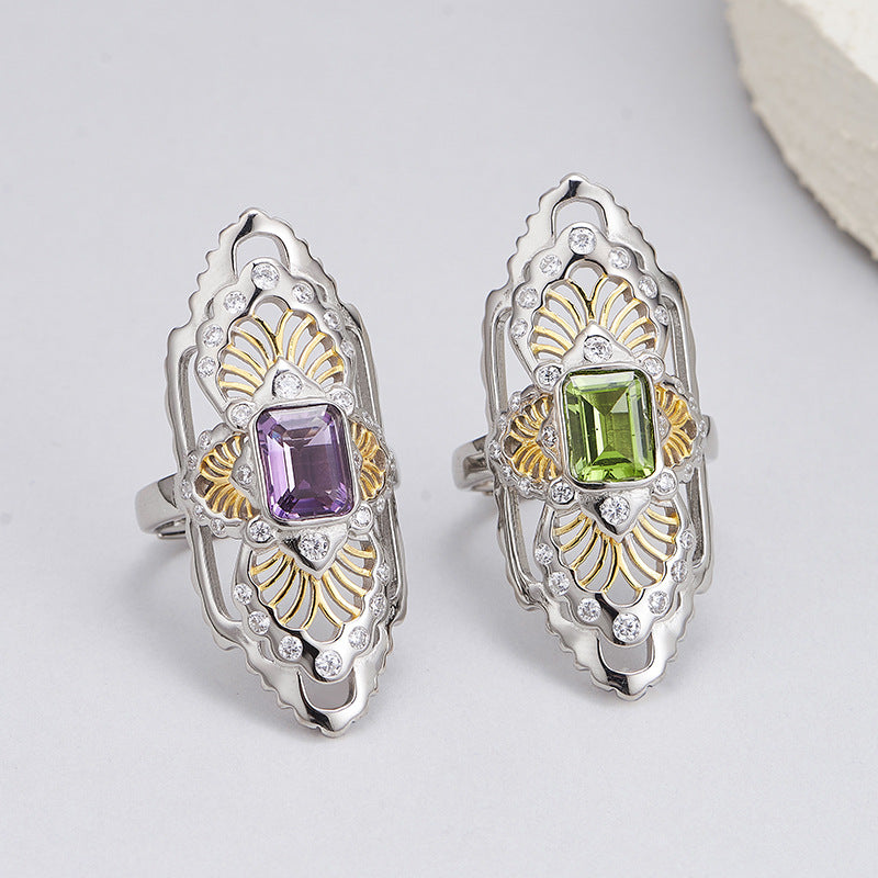 Vintage Amethyst Ring | 925 Sterling Silver | Hollow Court Style Adjustable Ring