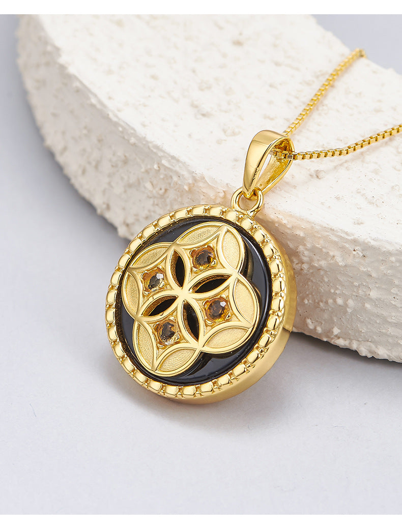 Black Agate Pendant | 925 Sterling Silver | Gold-Plated Geometric Necklace