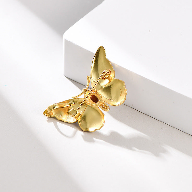 Butterfly Pendant Brooch - 925 Sterling Silver Convertible Necklace & Pin - Ethnic Design