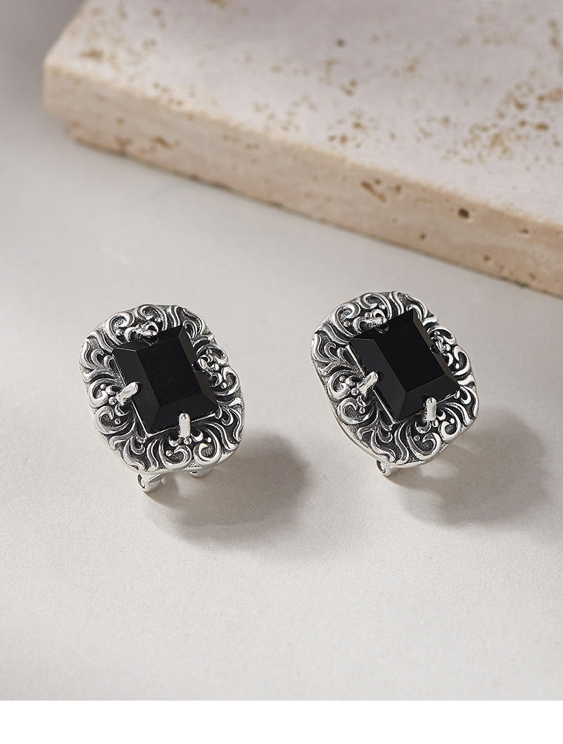 Arabesque Onyx Studs - Intricate Sterling Silver Filigree with Black Gemstone