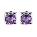 925 Sterling Silver Faceted Amethyst Geometric Hoop Earrings Set